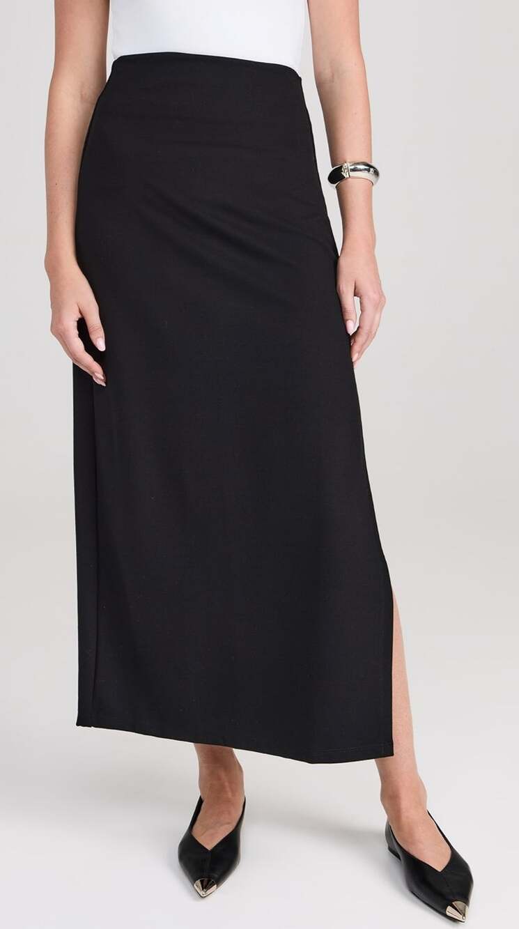 LESET Skirt XS Black Side Slit Pull On Column Maxi Minimalist Capsule NWT